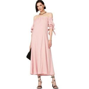 SFIZIO Pink Off Shoulder Midi Dress Size 6 Made in Italy Pink Lagenlook Linen